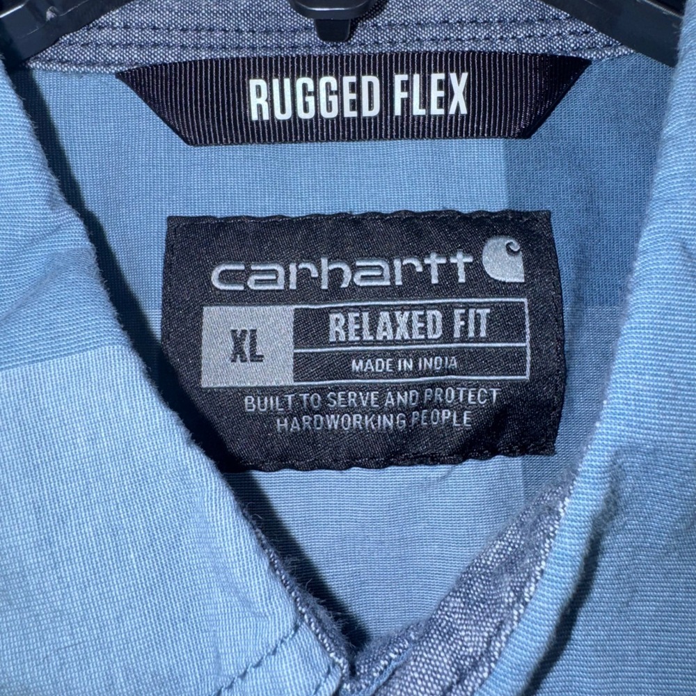 Carhartt Rugged Flex Button Down Shirt Mens Stretch Plaid Blue XL EXCELLENT - Picture 2 of 7